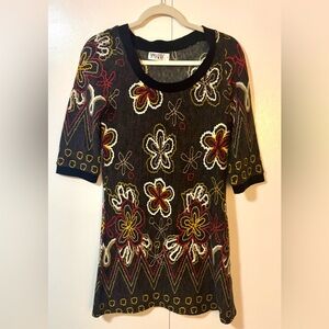 Funky People Floral Knit Tunic Dress Small EUC Whimsigoth Boho Lagenlook